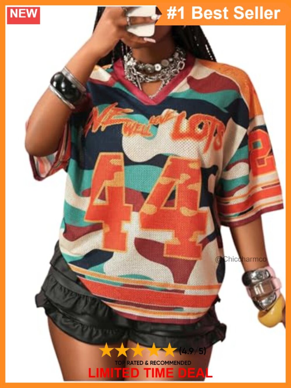 Women Jersey Graphic Print Mesh Short Sleeve V Neck T Shirt